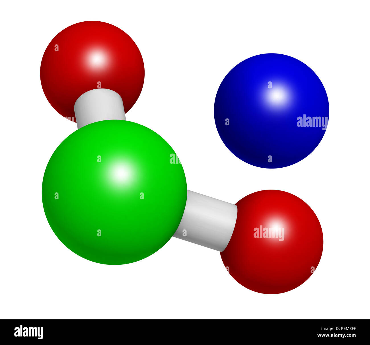 Sodium chlorite, chemical structure. 3D rendering. Atoms are