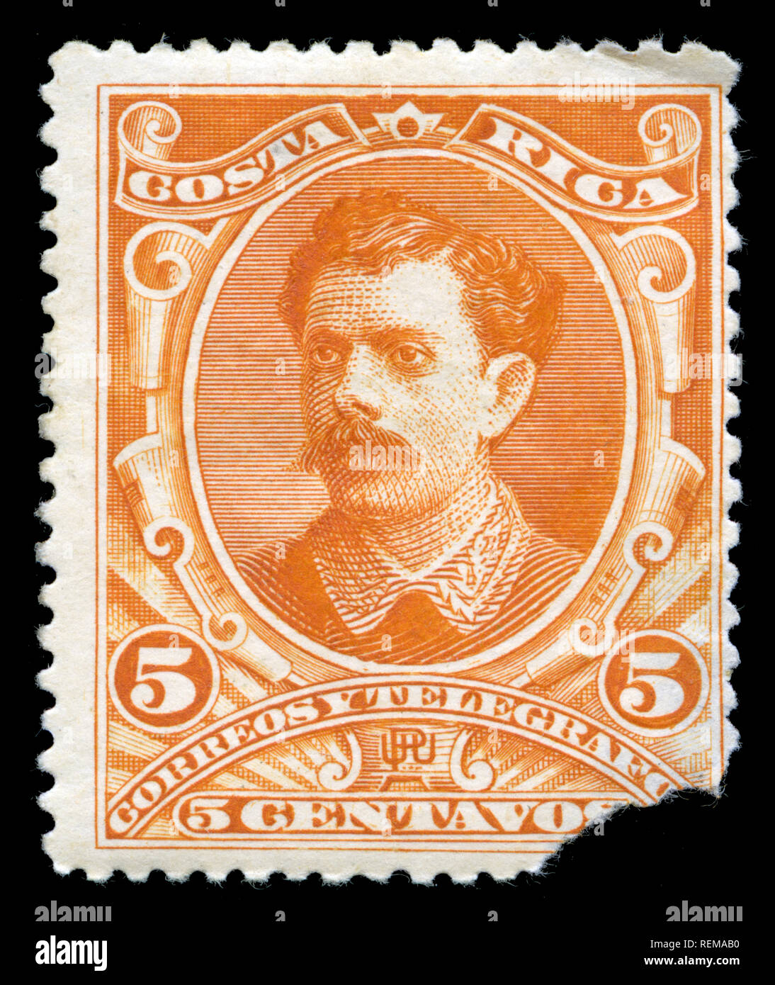 Postage stramp from Costa Rica in the President Soto in different frames series issued in 1889 Stock Photo