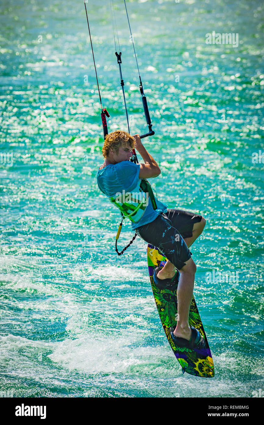 Kitesurfing in Noosa, Sunshine Coast, Queensland, Australia Stock Photo