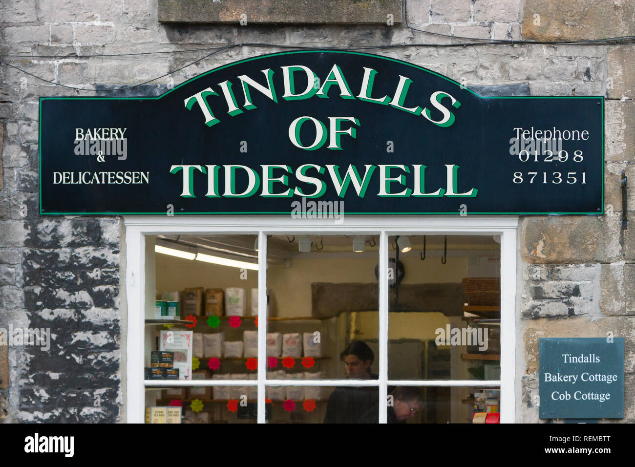 Tindalls of Tideswell sign and shop window, Derbyshire Stock Photo
