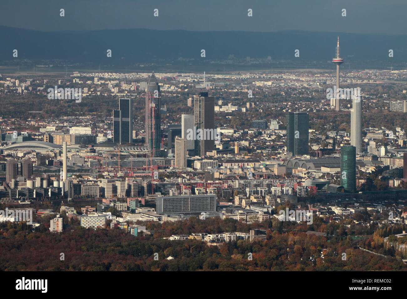 City panorama, aerial photograph. Frankfurt am Main, Germany Stock Photo