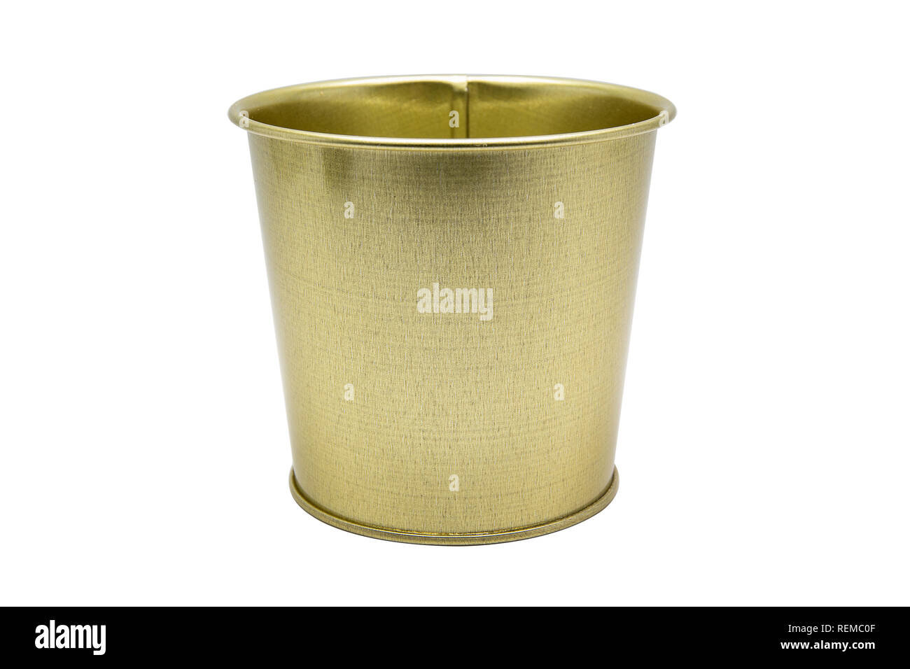 Close up tin bucket gold colour isolate on white background with clipping path Stock Photo Alamy