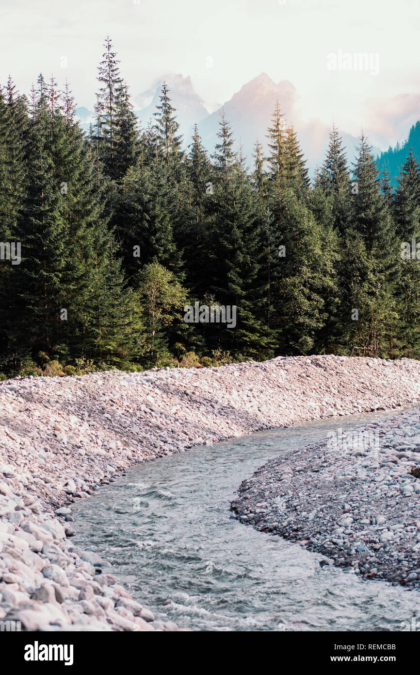 Mountain river valley landscape. Natural scenery of the mountain stream ...