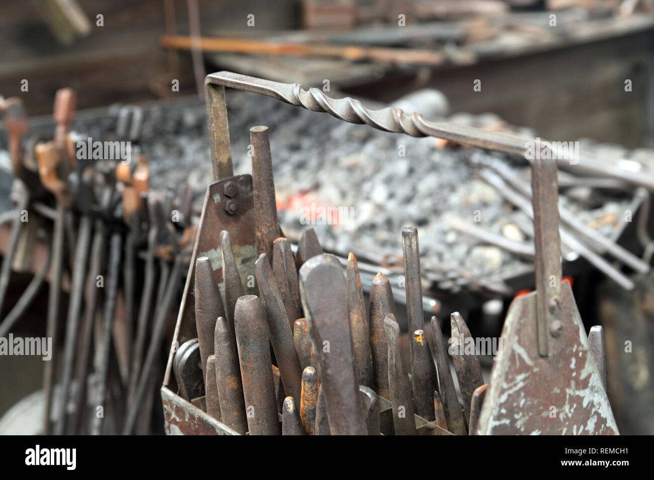 vintage cold chisels in blacksmith Stock Photo Alamy