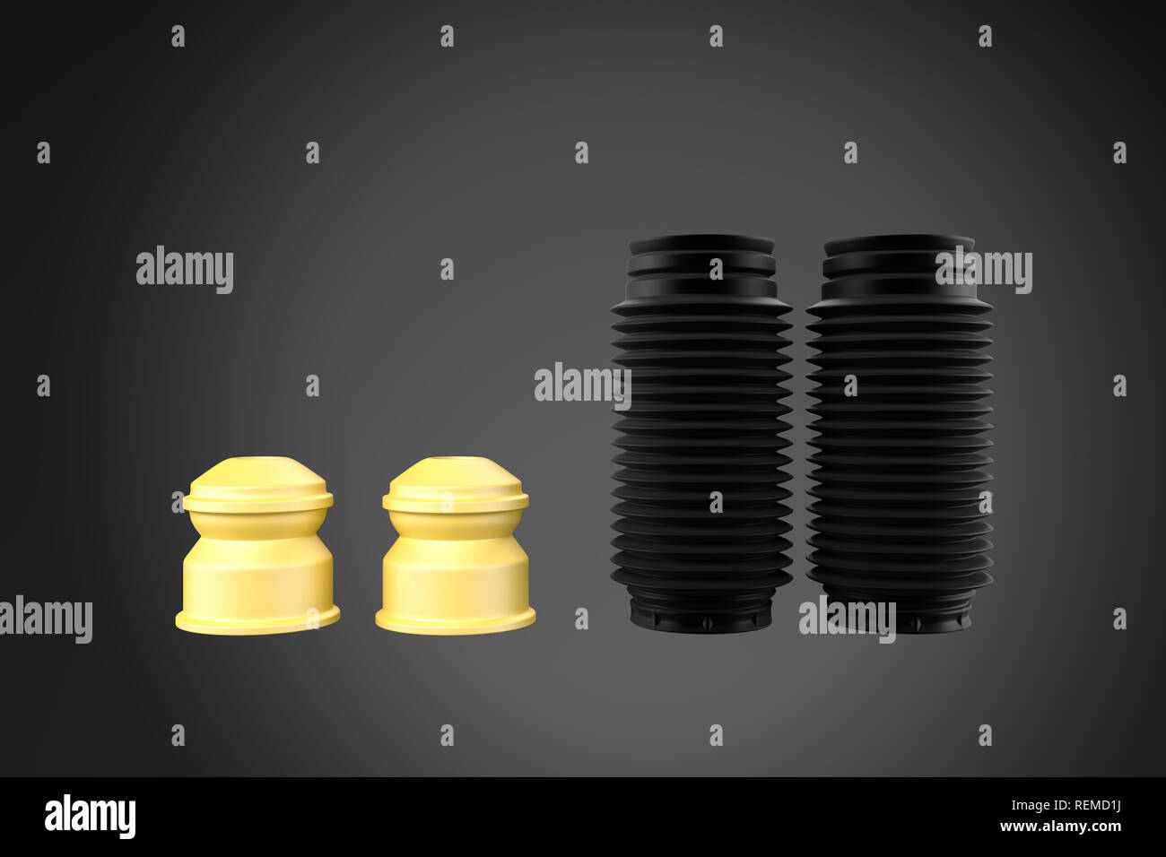 3D rendering. Passenger car dust cap and buffer mounting, new auto