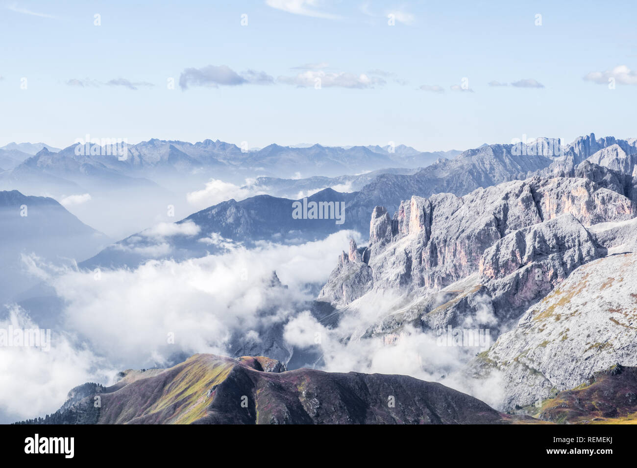 view of italian alps from the top of sassopiatto mountain Stock Photo