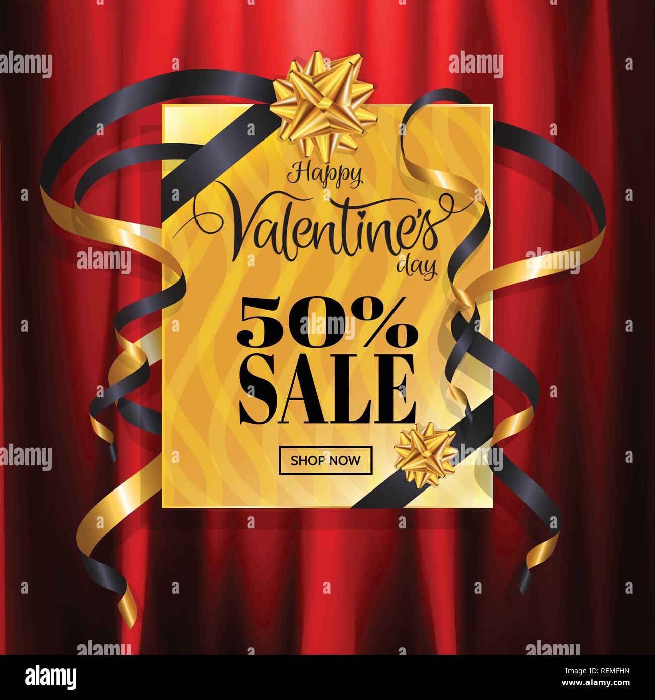 Valentine S Day Sale Background With Gold Gift Box And Ribbon On