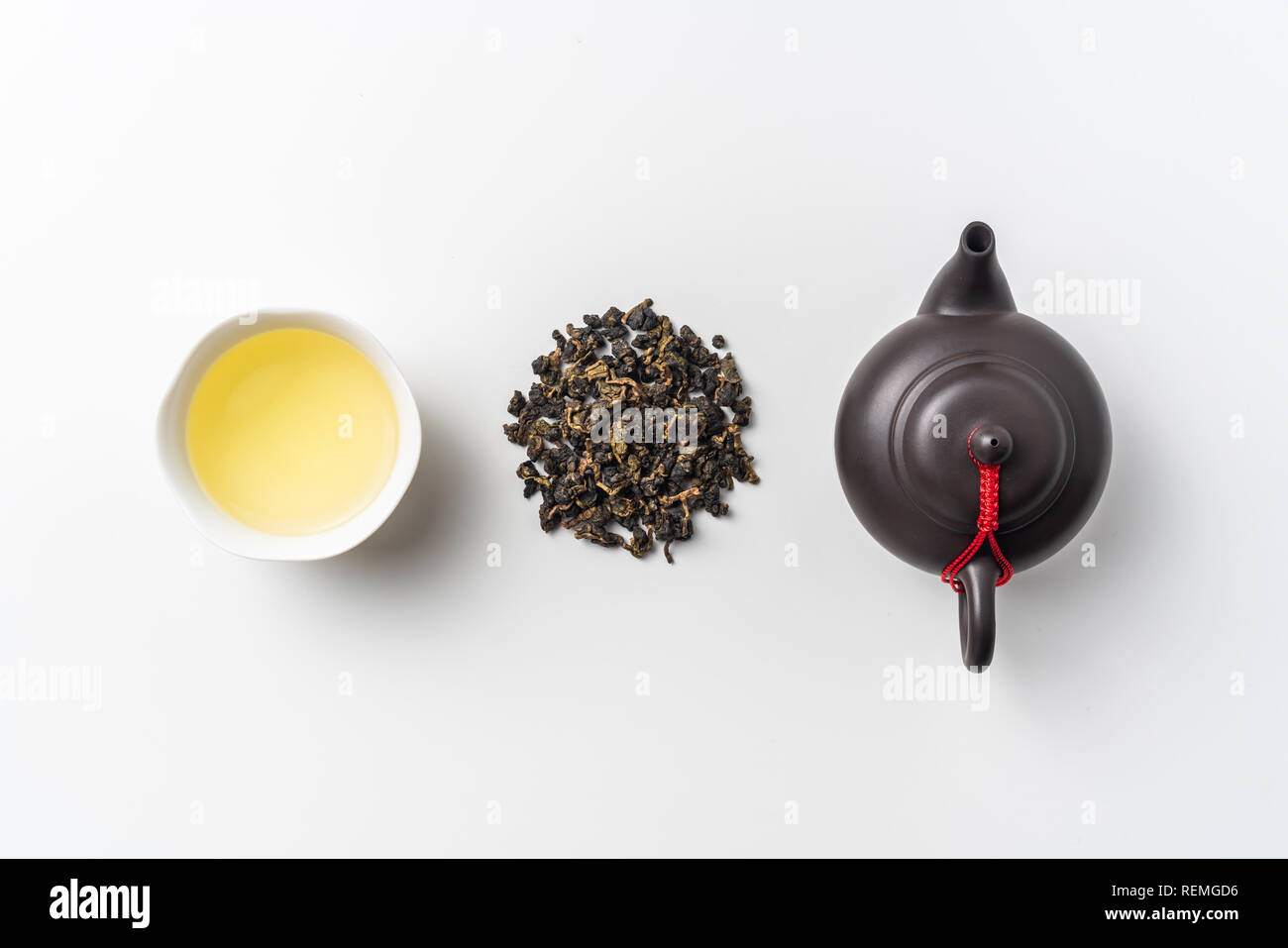Asia culture and design concept - fresh taiwan oolong tea and teapot Stock Photo