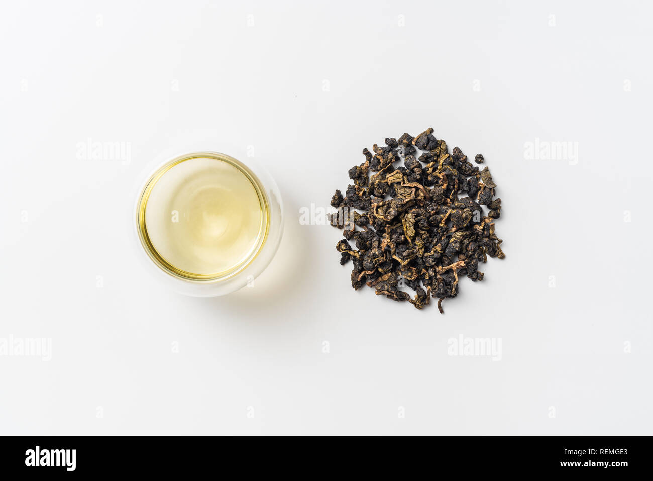 Asia culture and design concept - fresh taiwan oolong tea and cup Stock Photo