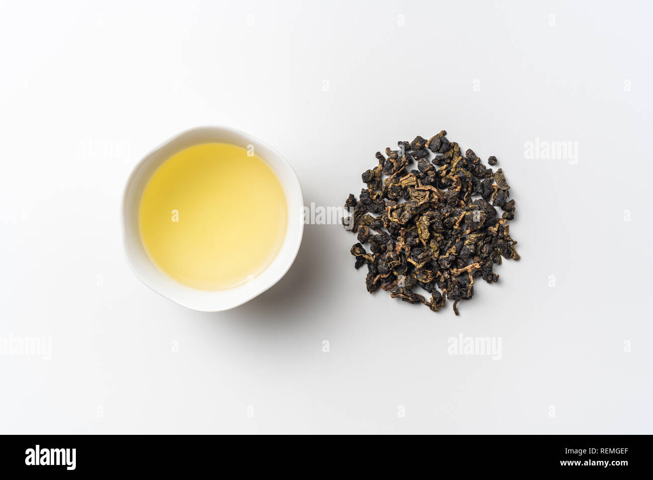 Asia culture and design concept - fresh taiwan oolong tea and cup Stock Photo