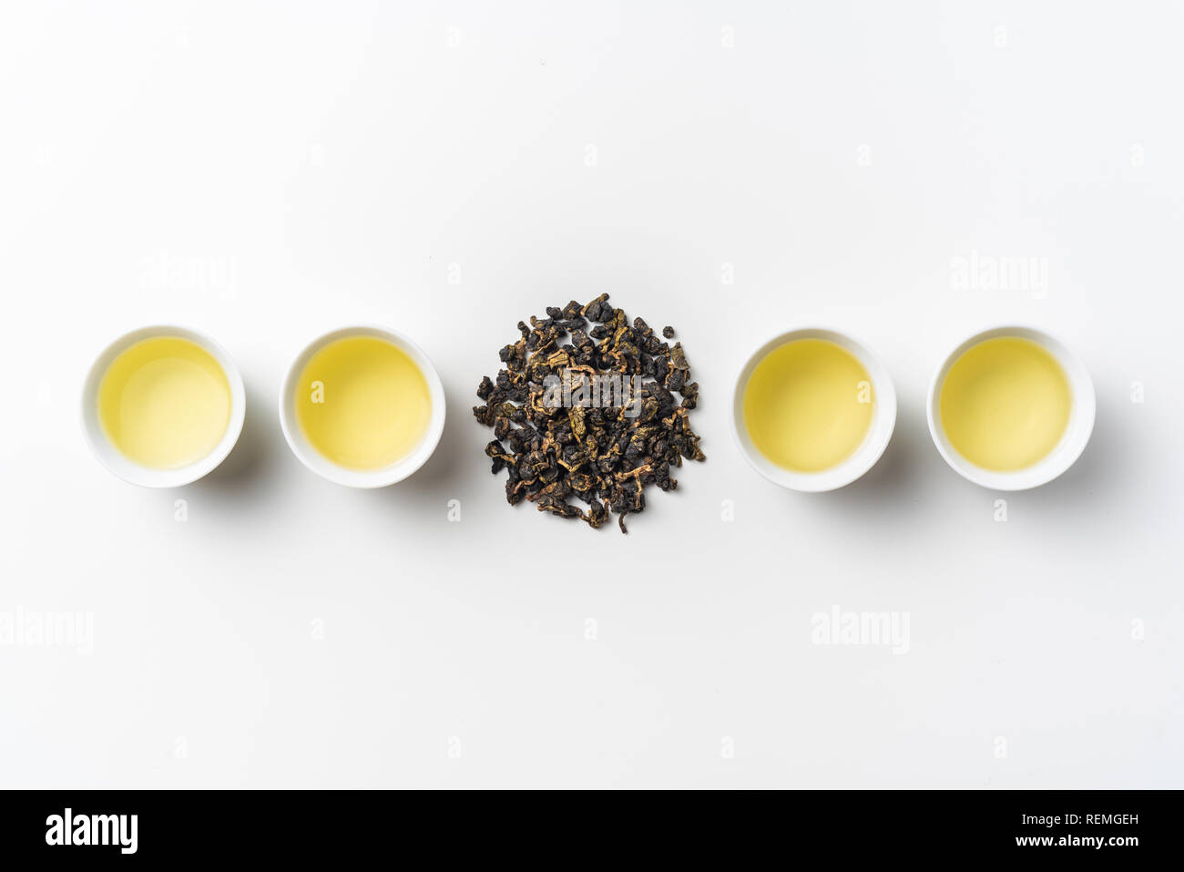 Asia culture and design concept - fresh taiwan oolong tea and cup Stock Photo