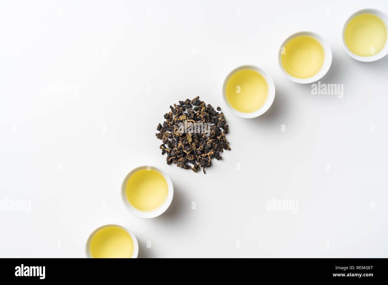 Asia culture and design concept - fresh taiwan oolong tea and cup Stock Photo