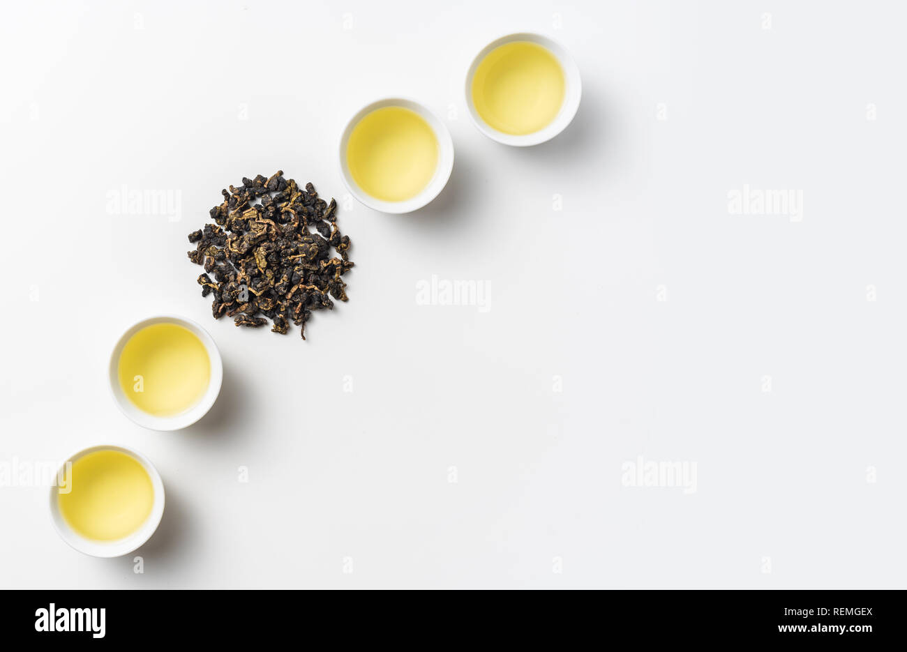 Asia culture and design concept - fresh taiwan oolong tea and cup Stock Photo