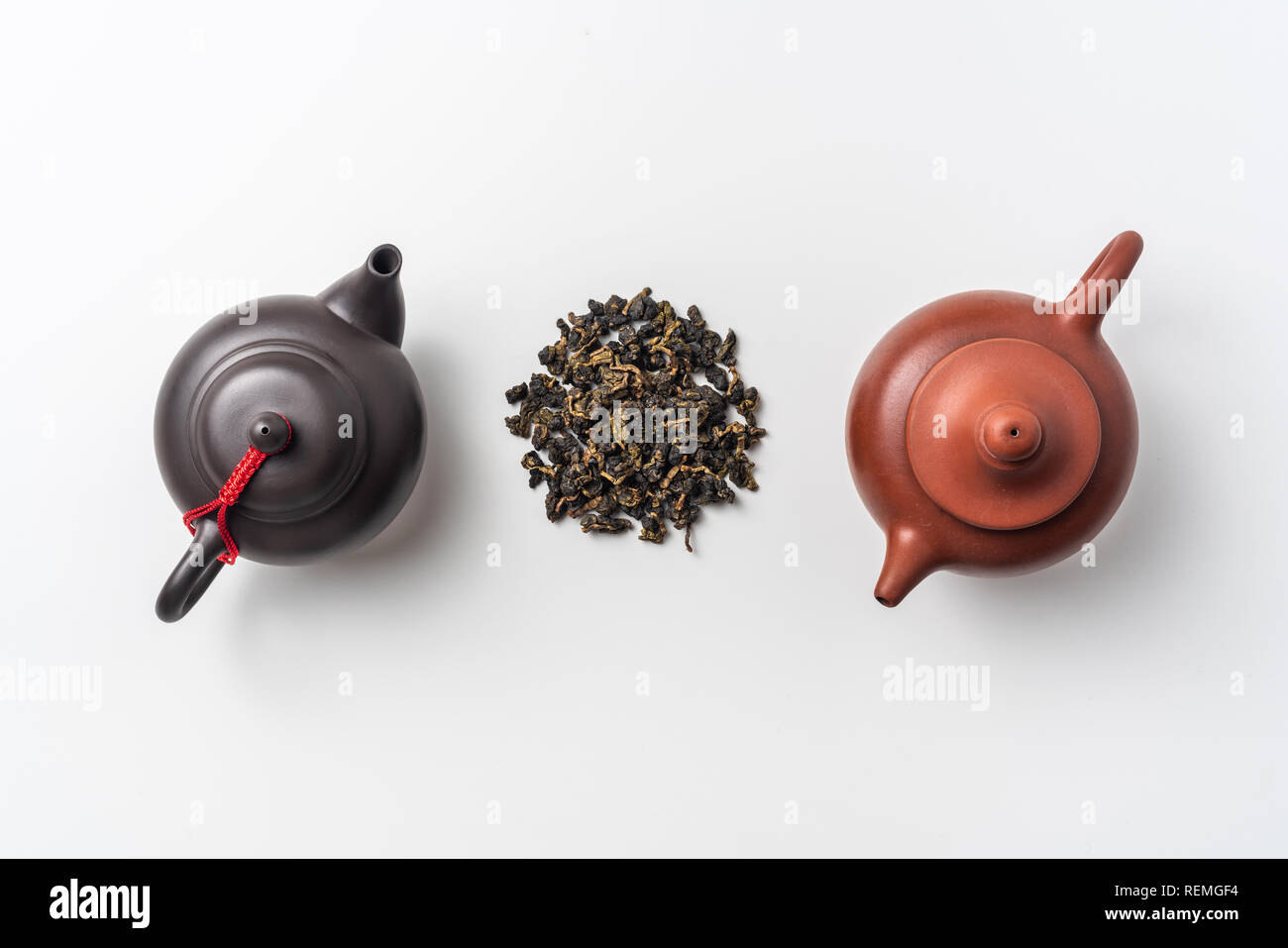 Asia culture and design concept - fresh taiwan oolong tea and teapot Stock Photo