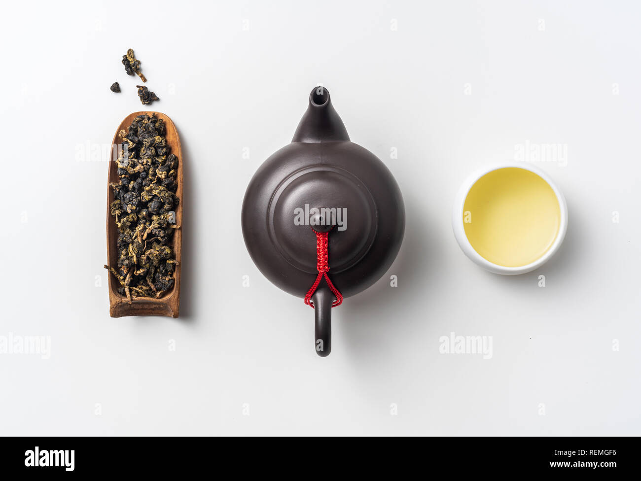 Asia culture and design concept - fresh taiwan oolong tea and teapot Stock Photo