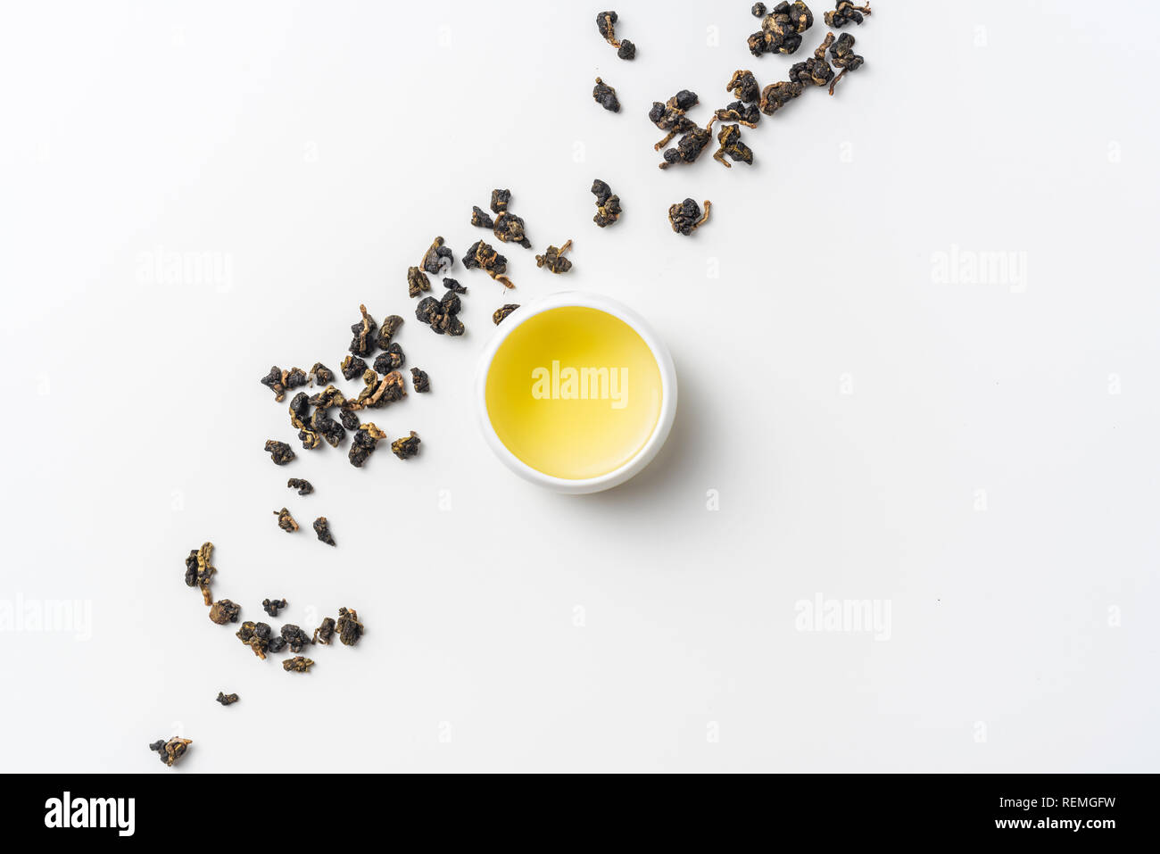 Asia culture and design concept - fresh taiwan oolong tea and cup Stock Photo