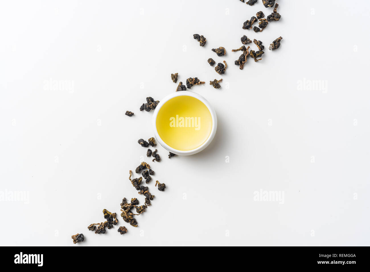 Asia culture and design concept - fresh taiwan oolong tea and cup Stock Photo