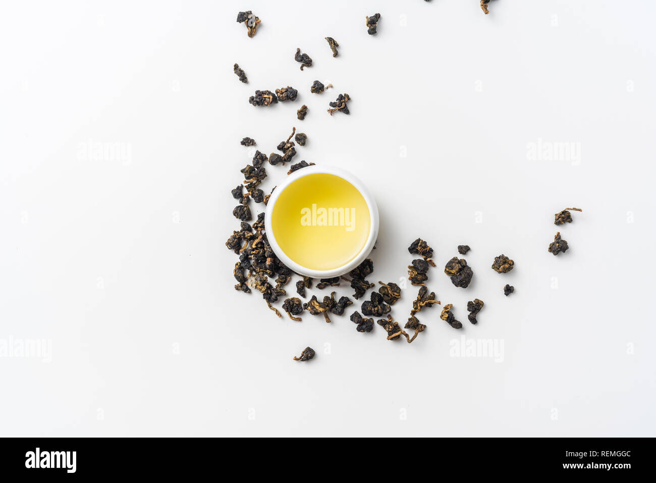 Asia culture and design concept - fresh taiwan oolong tea and cup Stock Photo