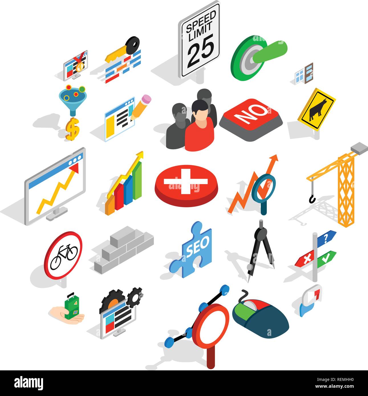 Determination icons set, isometric style Stock Vector