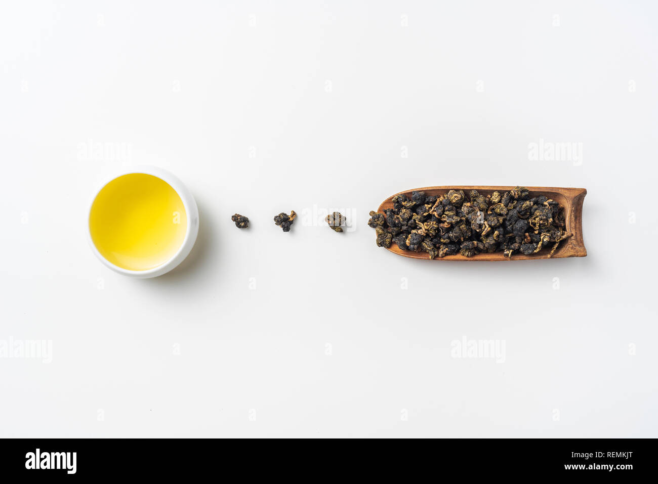 Asia culture and design concept - fresh taiwan oolong tea and cup Stock Photo