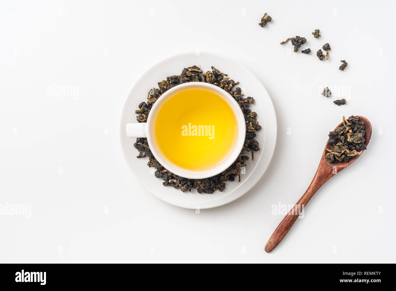 Asia culture and design concept - fresh taiwan oolong tea and cup Stock Photo