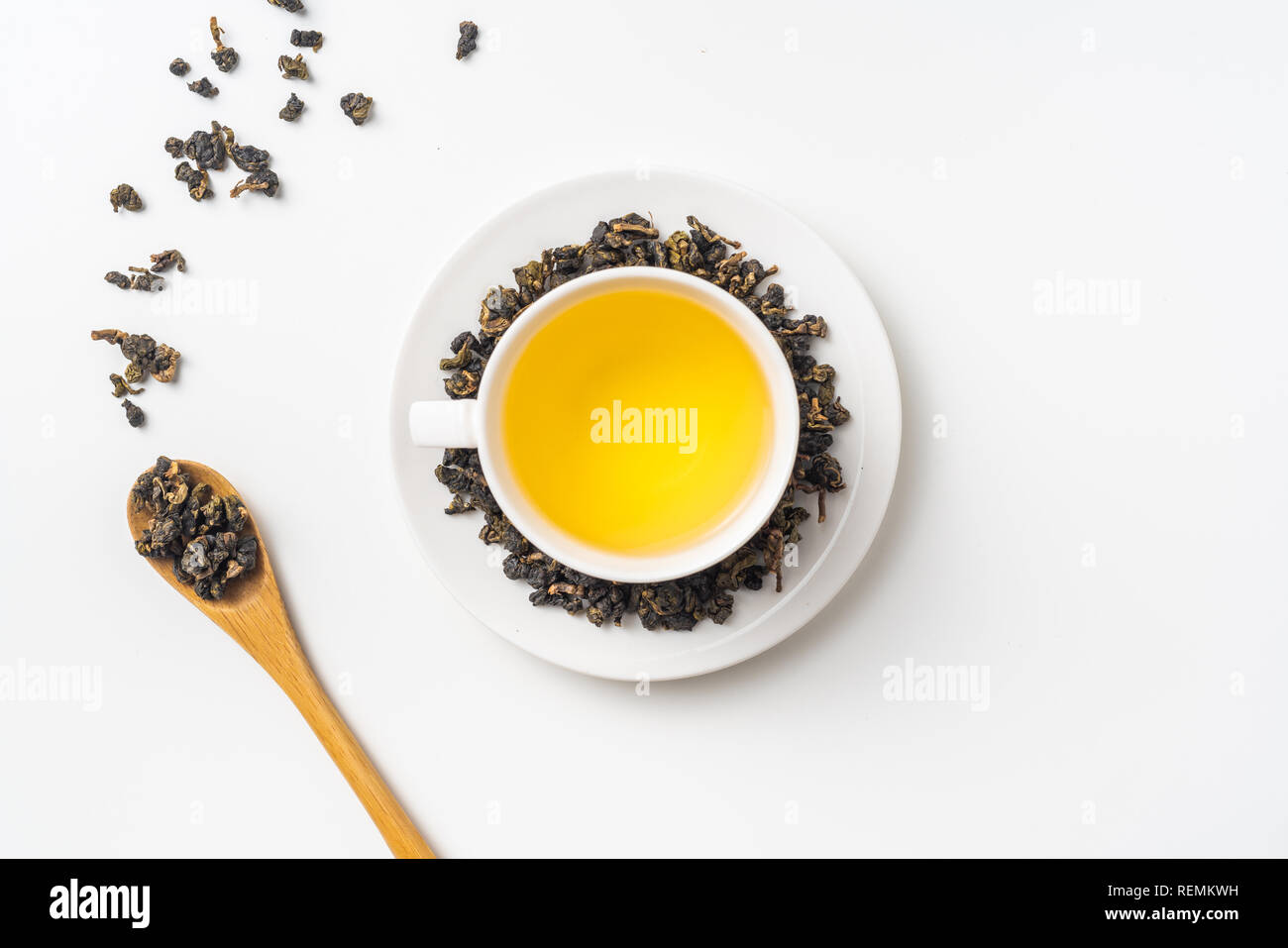 Asia culture and design concept - fresh taiwan oolong tea and cup Stock Photo