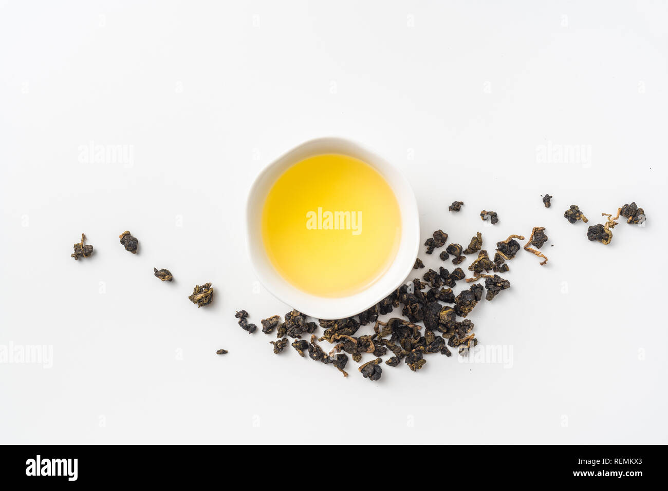 Asia culture and design concept - fresh taiwan oolong tea and cup Stock Photo