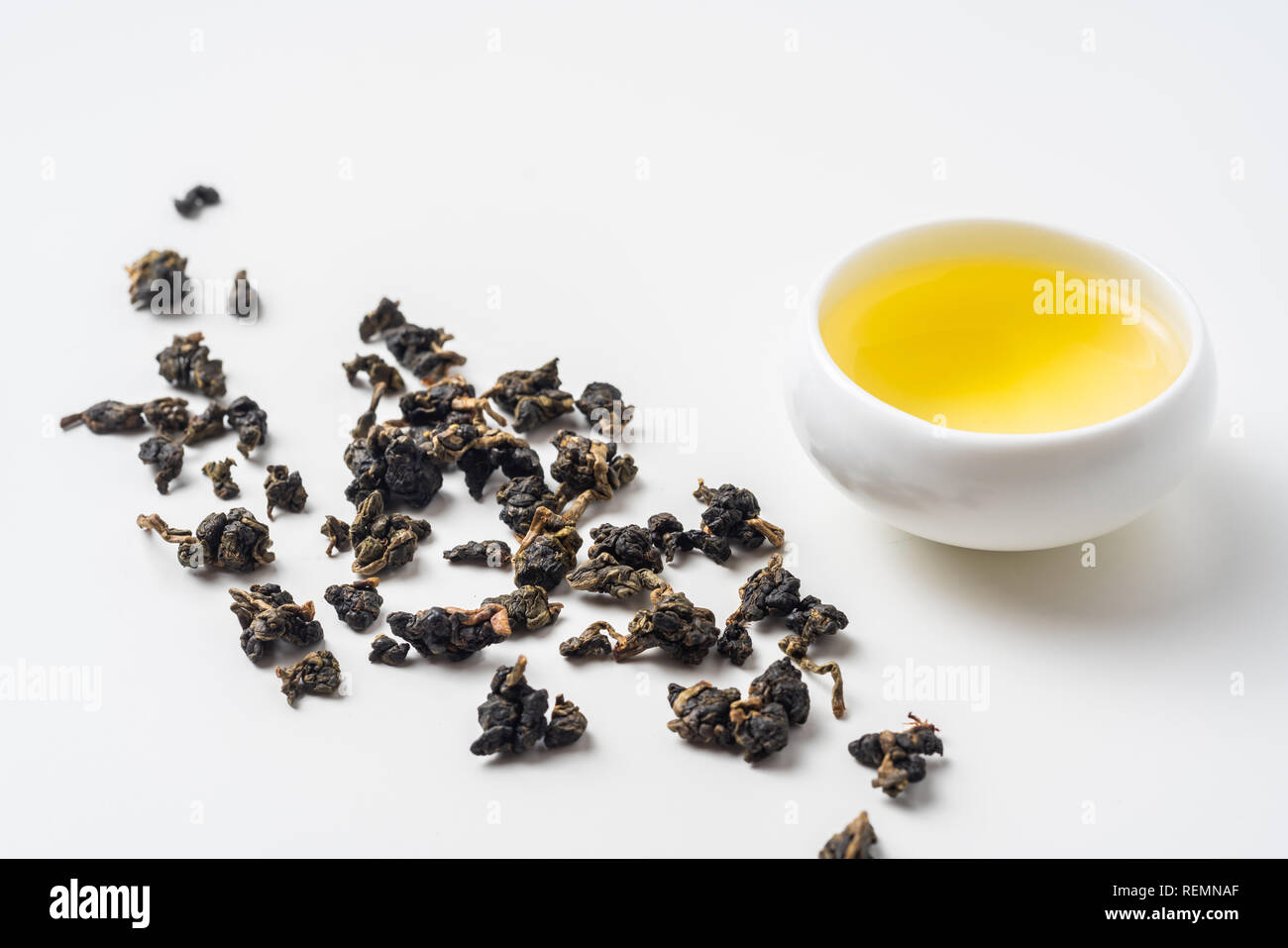 Asia culture and design concept - fresh taiwan oolong tea and cup Stock Photo