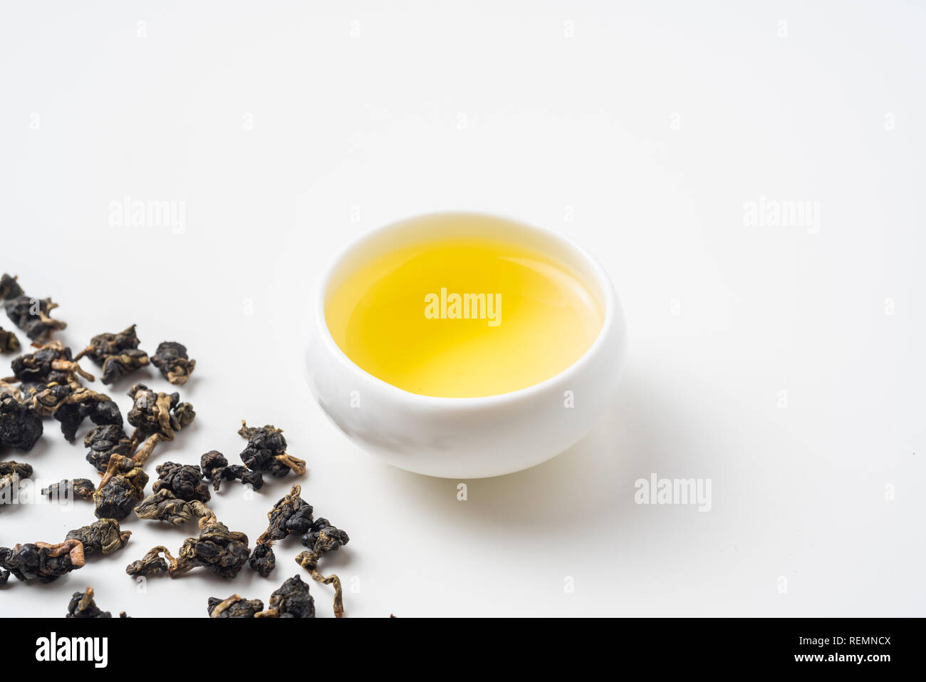 Asia culture and design concept - fresh taiwan oolong tea and cup Stock Photo