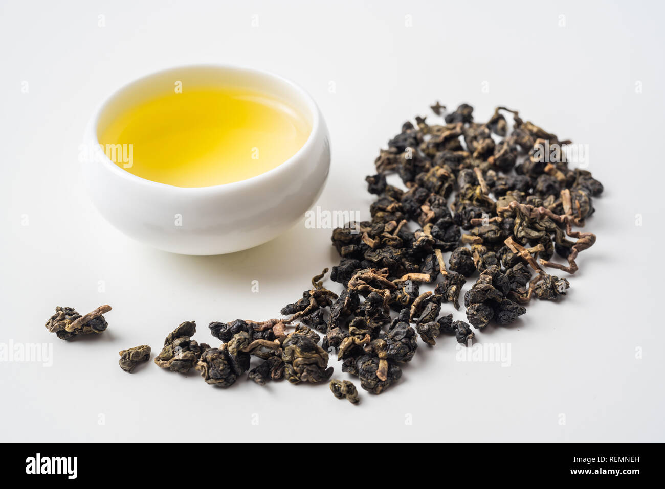 Asia culture and design concept - fresh taiwan oolong tea and cup Stock Photo