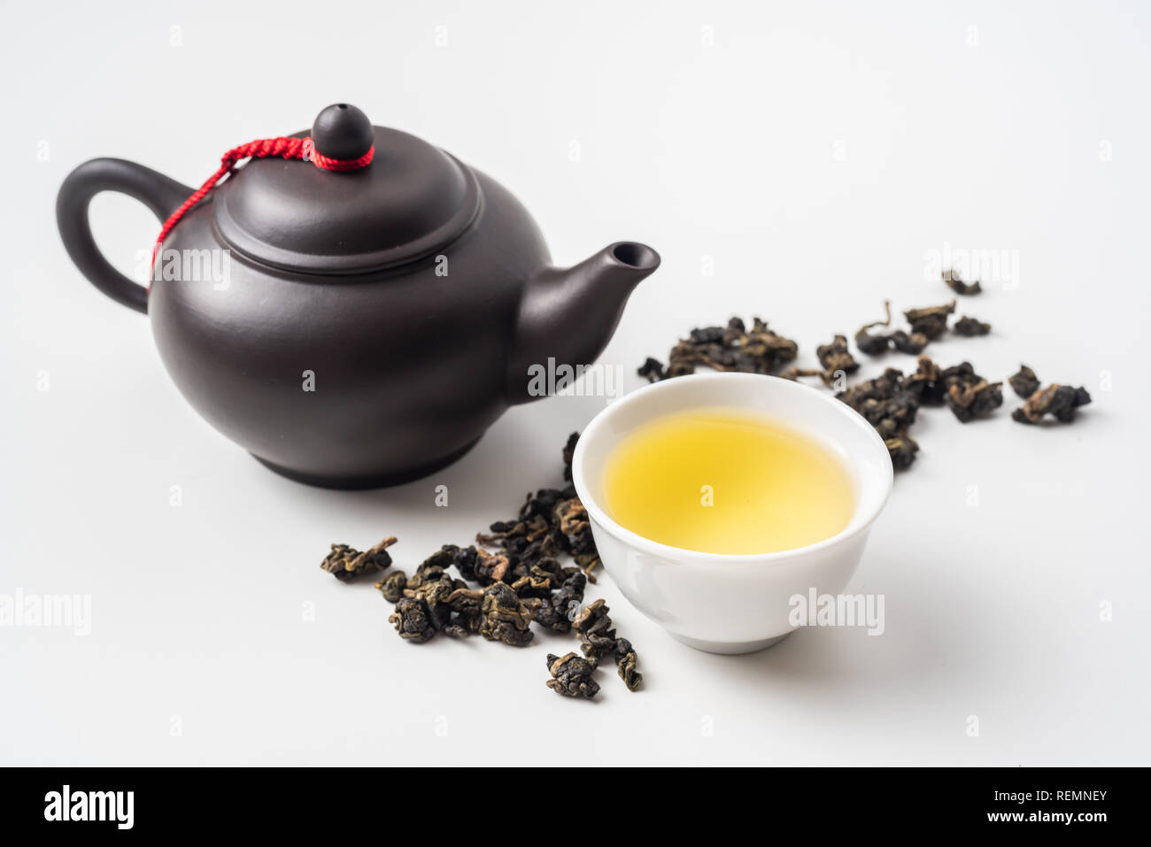 Asia culture and design concept - fresh taiwan oolong tea and teapot Stock Photo