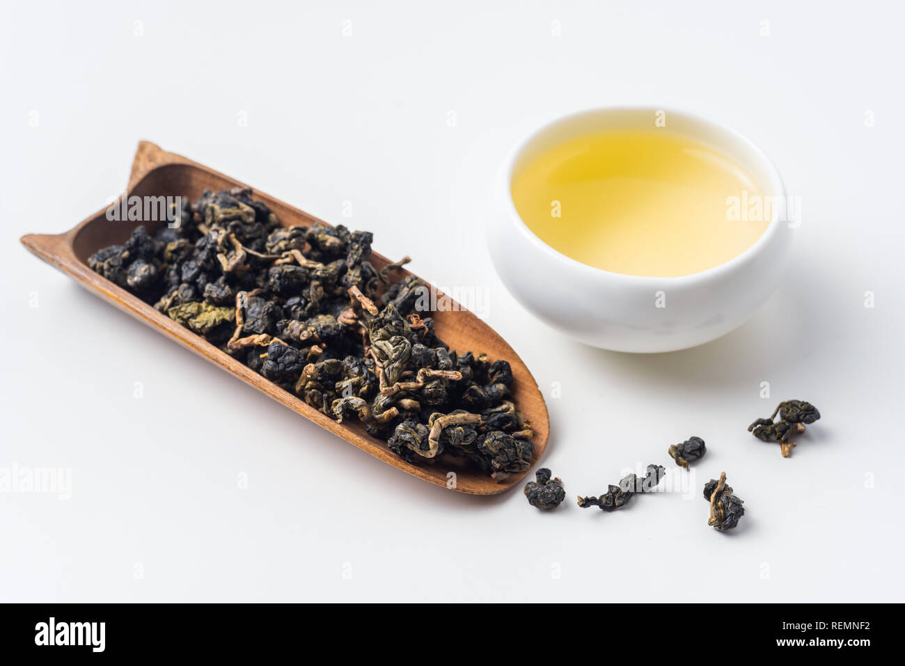 Asia culture and design concept - fresh taiwan oolong tea and cup Stock Photo