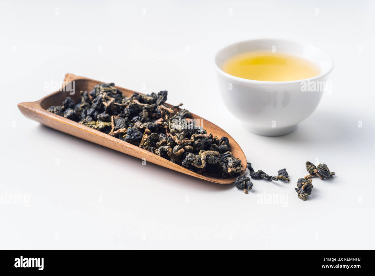 Asia culture and design concept - fresh taiwan oolong tea and cup Stock Photo