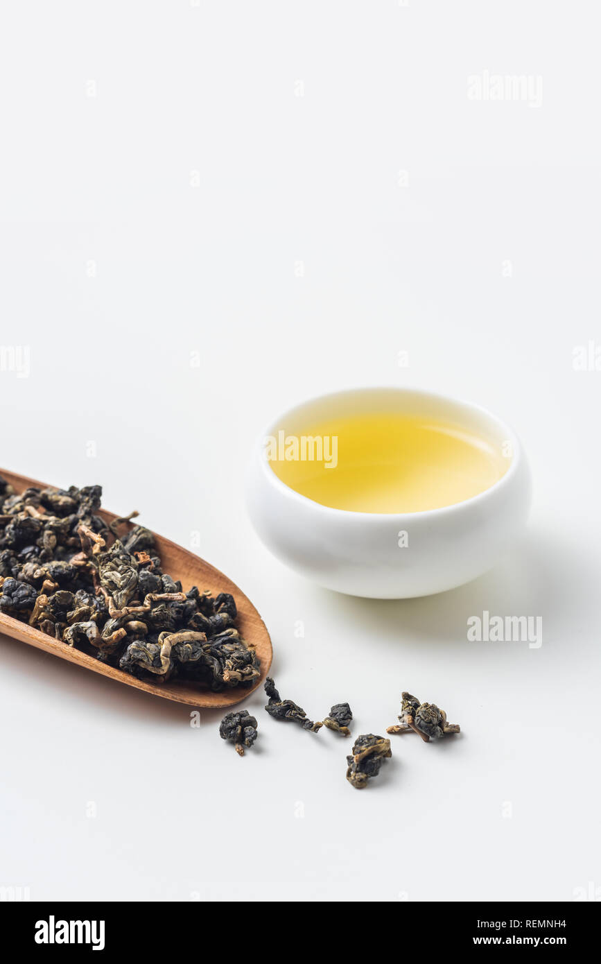 Asia culture and design concept - fresh taiwan oolong tea and cup Stock Photo