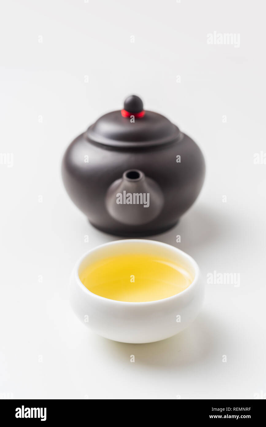 Asia culture and design concept - fresh taiwan oolong tea and teapot Stock Photo