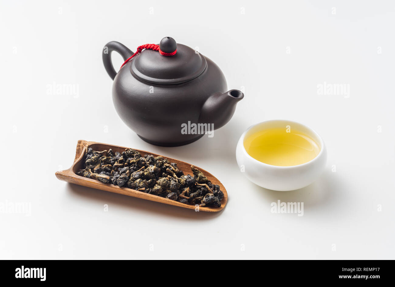 Asia culture and design concept - fresh taiwan oolong tea and teapot Stock Photo