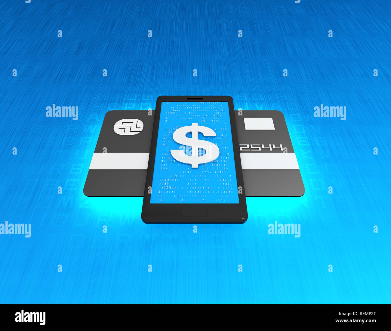 Wireless payment and financial transactions, mobile phone and bank card binding, currency symbols,dollar Stock Photo