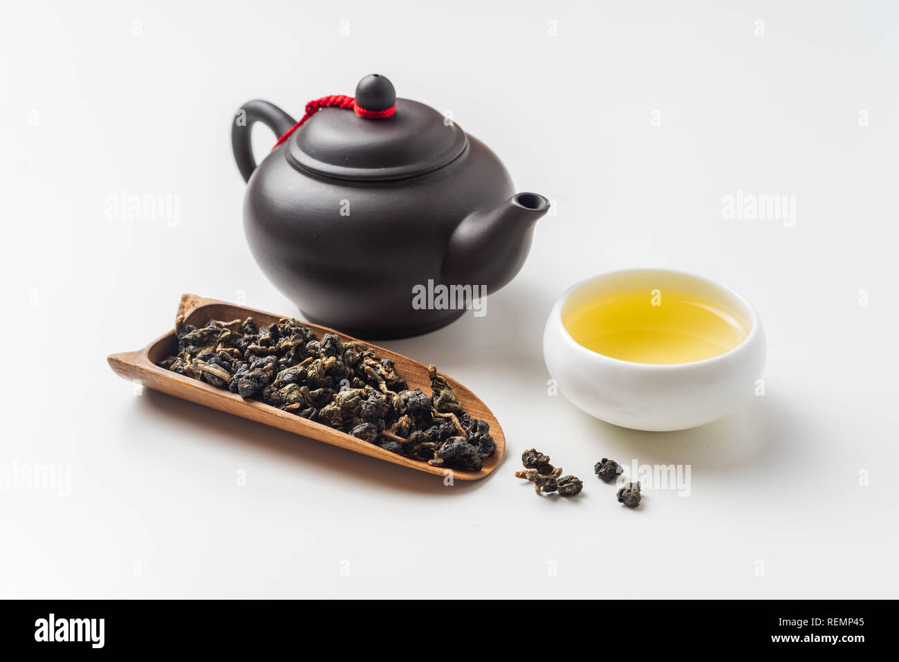 Asia culture and design concept - fresh taiwan oolong tea and teapot Stock Photo