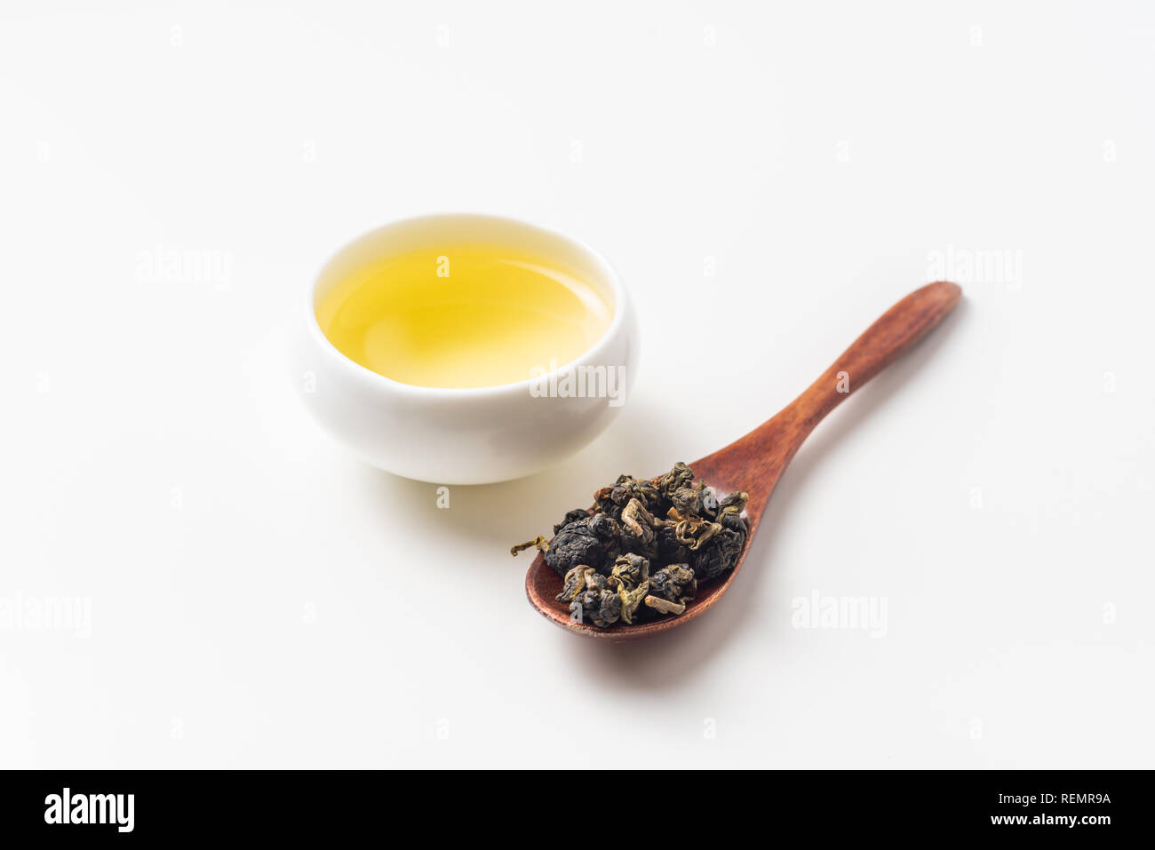 Asia culture and design concept - fresh taiwan oolong tea and cup Stock Photo