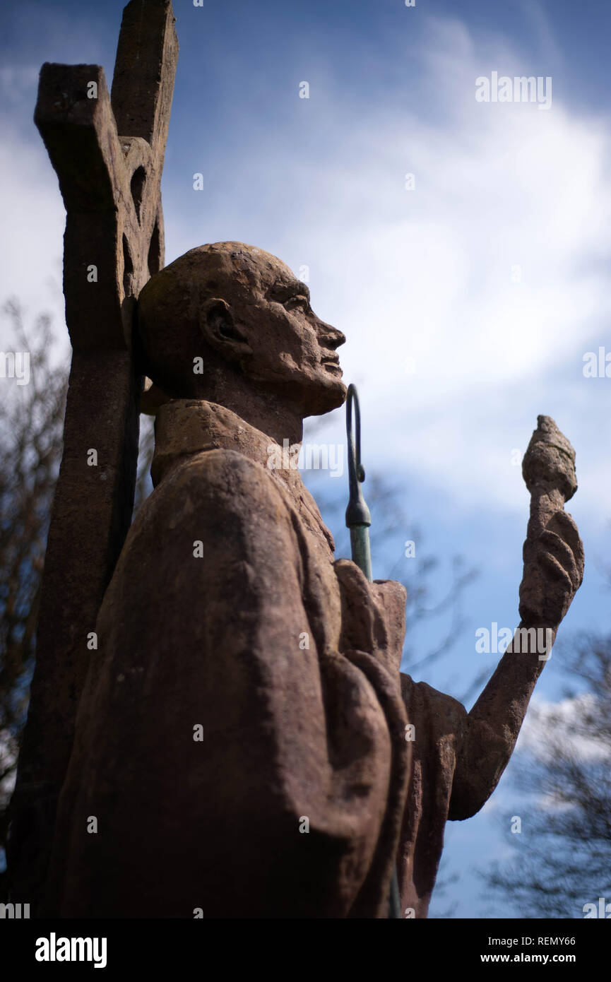 Statue of St Aidan, Holy Islnad, Northumberland Stock Photo Alamy