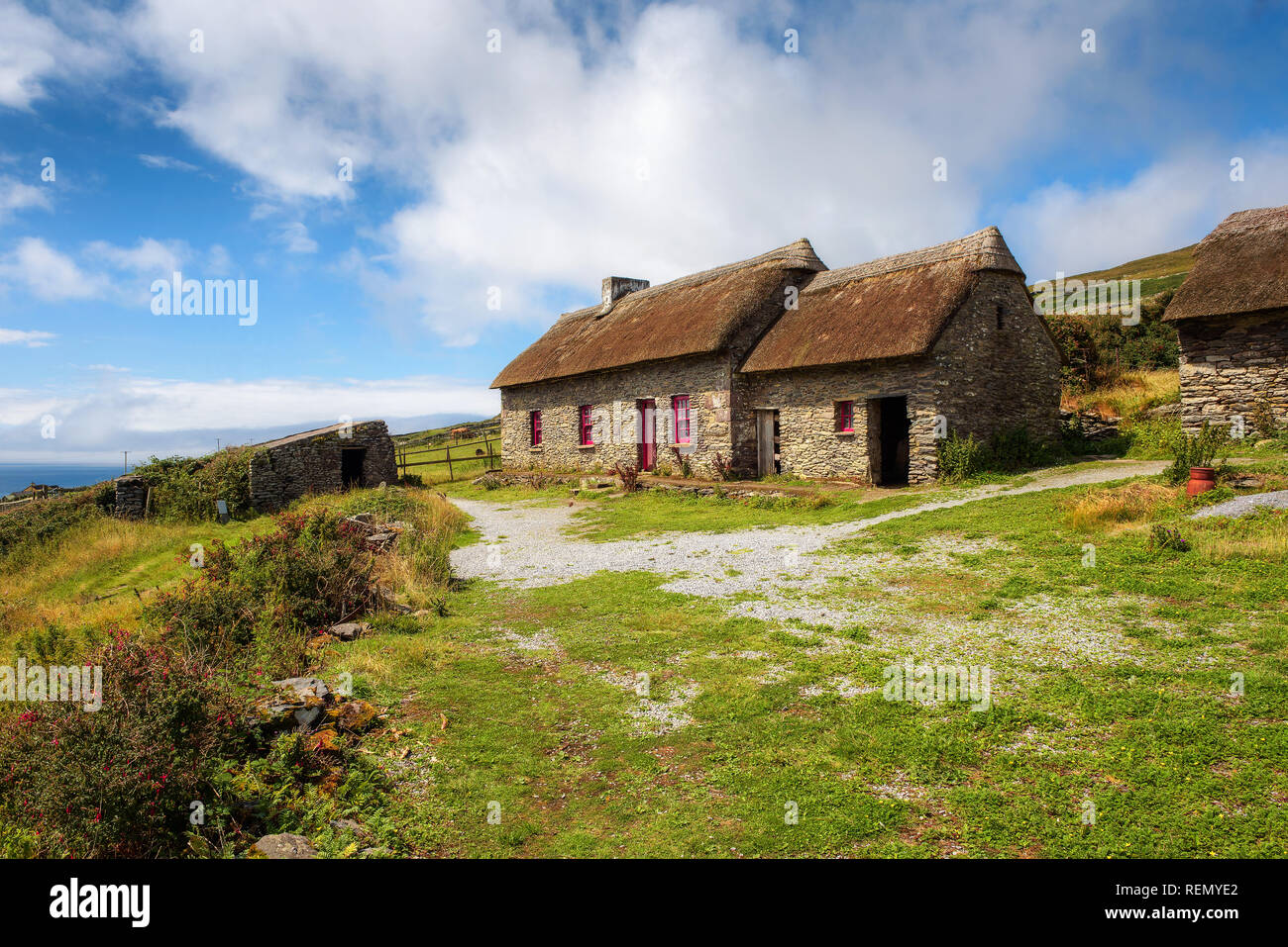 Slea Head Famine Cottages in Ireland Stock Photo