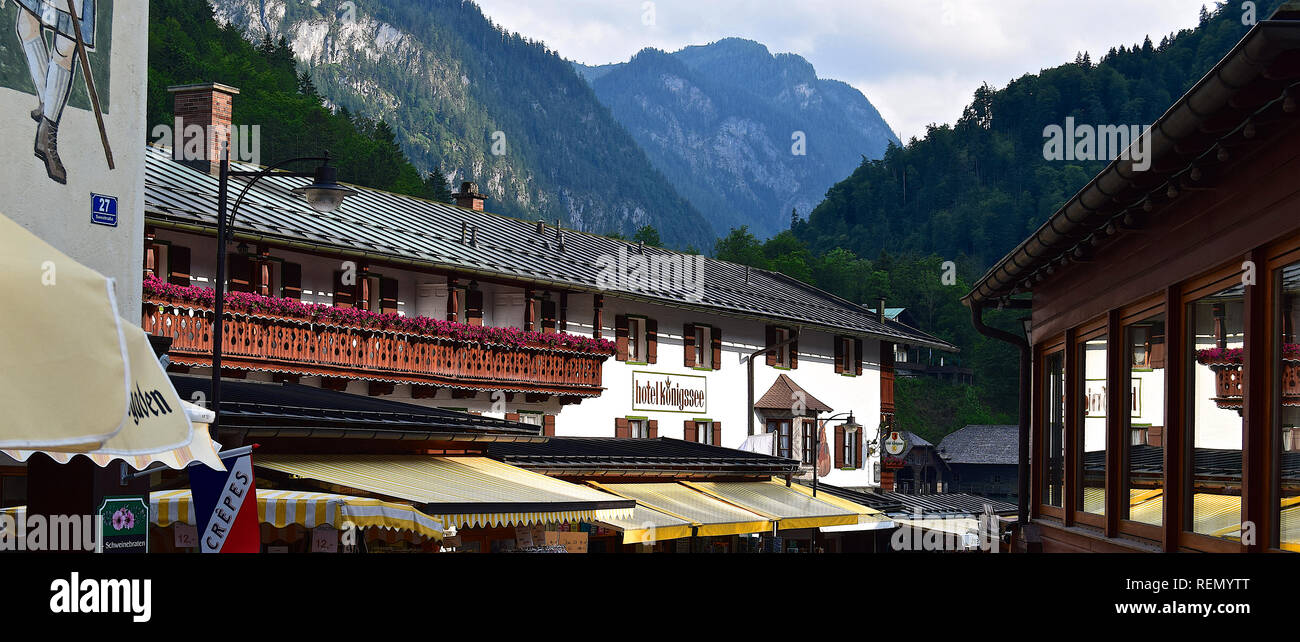 Lake Konigssee & Konigssee, Bavarian Alps, Bavaria, Germany, 310517 Stock Photo