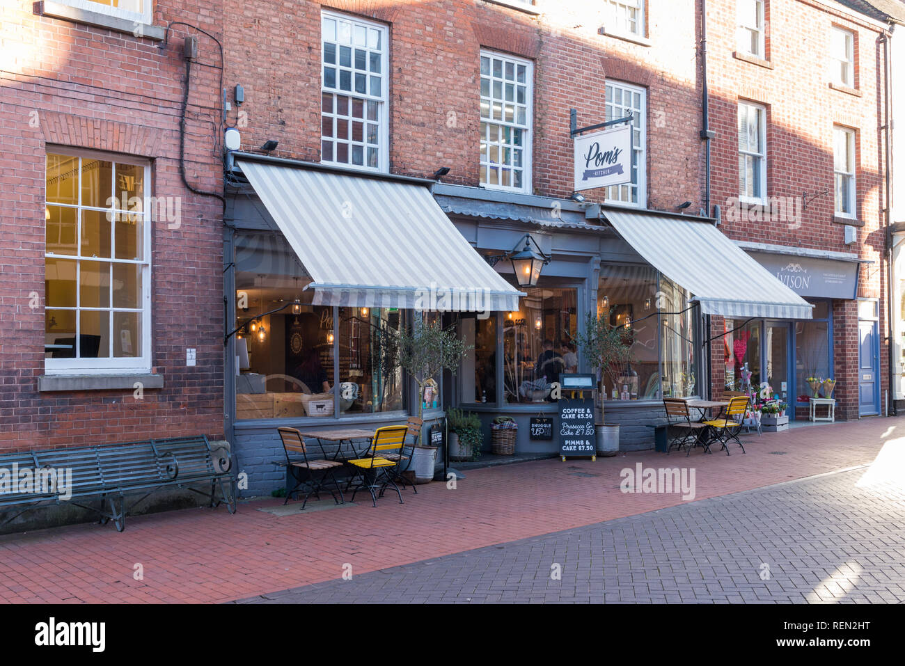 Pom's Kitchen and Deli, cafe and bar in Bird Street, Lichfield, Staffordshire Stock Photo