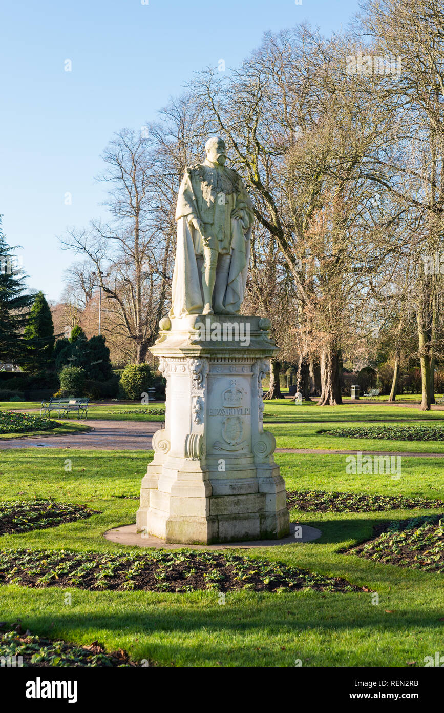 Stone statue of King Edward VII in Museum Gardens, Beacon Park