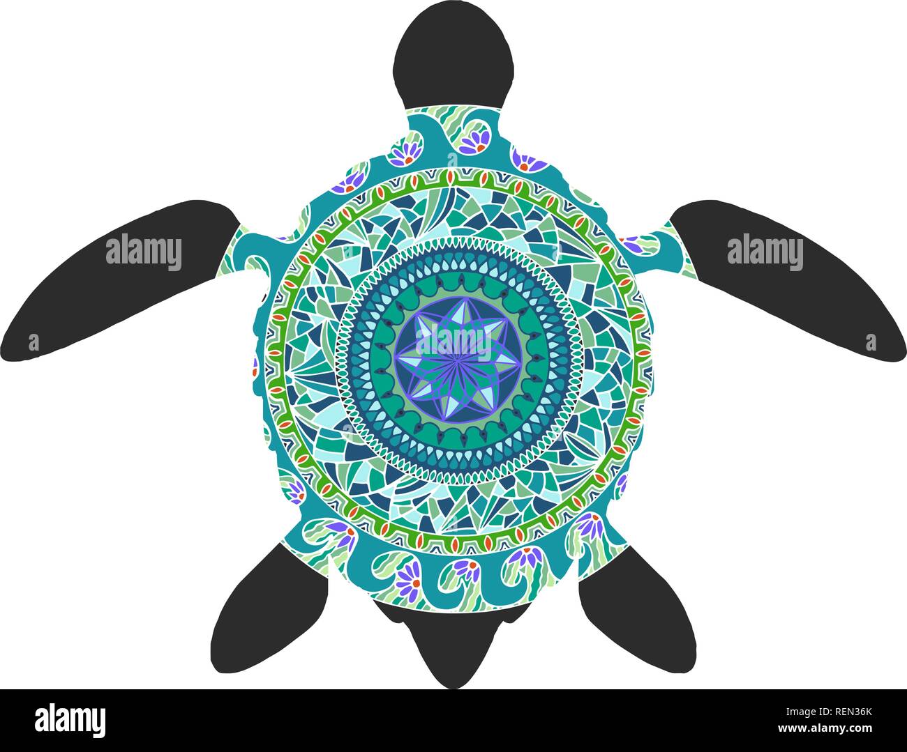 Decorative graphic turtle, tattoo style, tribal totem animal, ornamental pattern, vector illustration Stock Vector