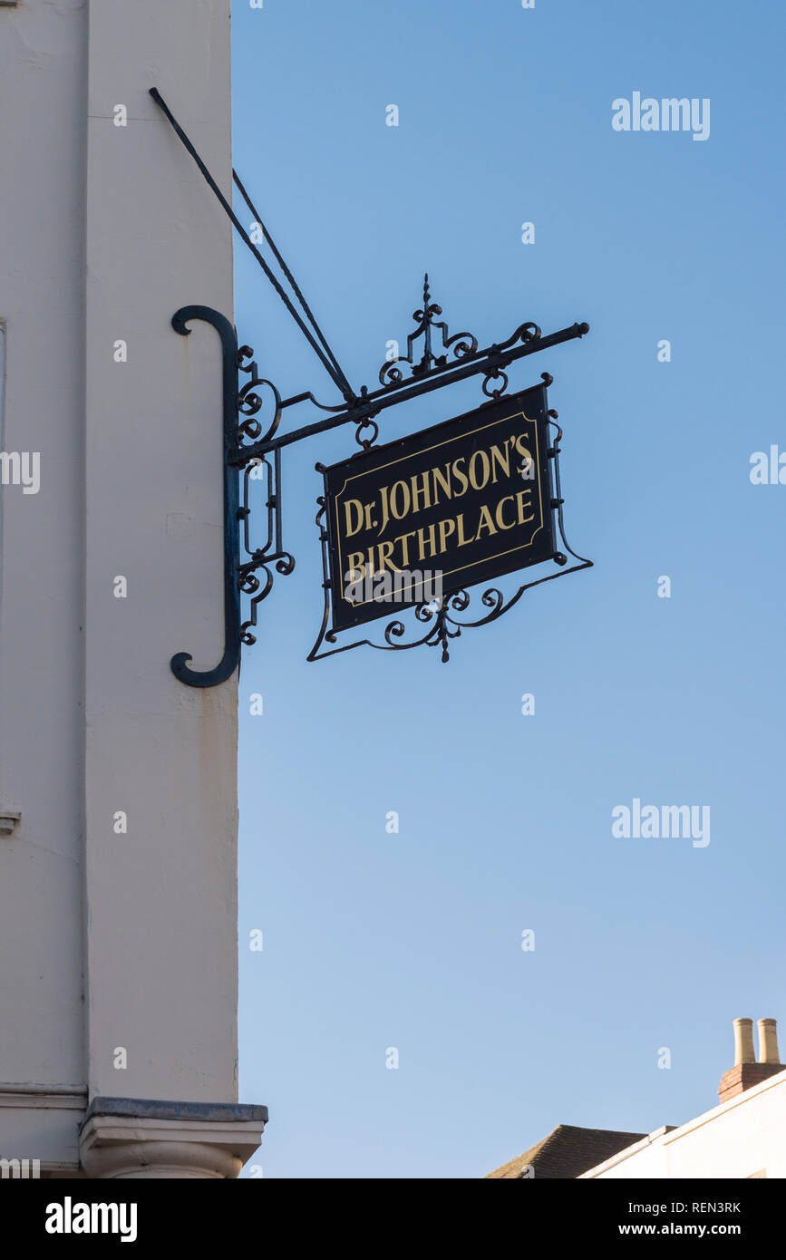 Sign For Dr Johnson S Birthplace Outside The Building Where Samuel Johnson Was Born In Lichfield Staffordshire Stock Photo Alamy