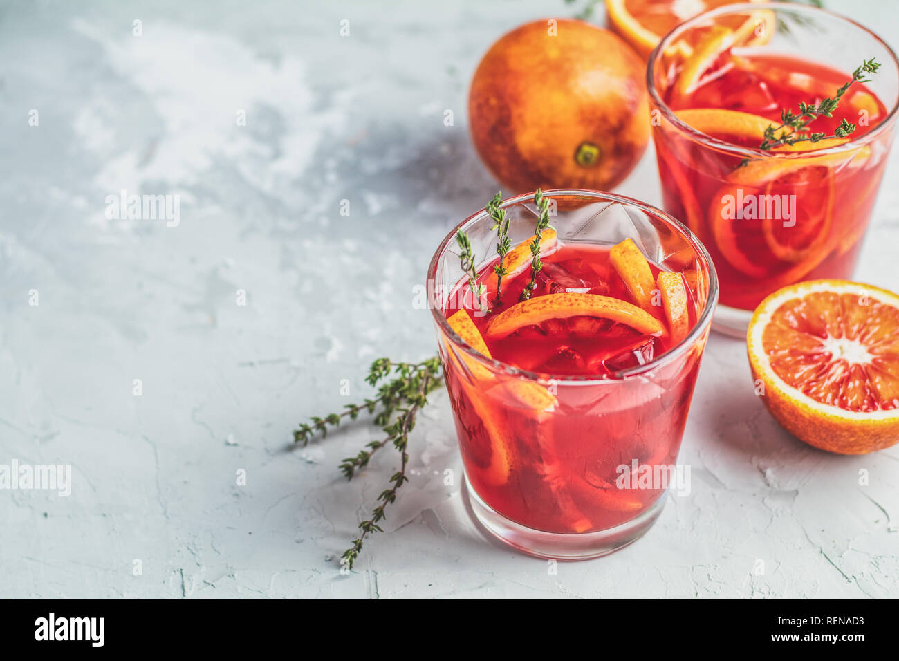 Campari or alcohol cocktail with Sliced Sicilian Blood oranges and