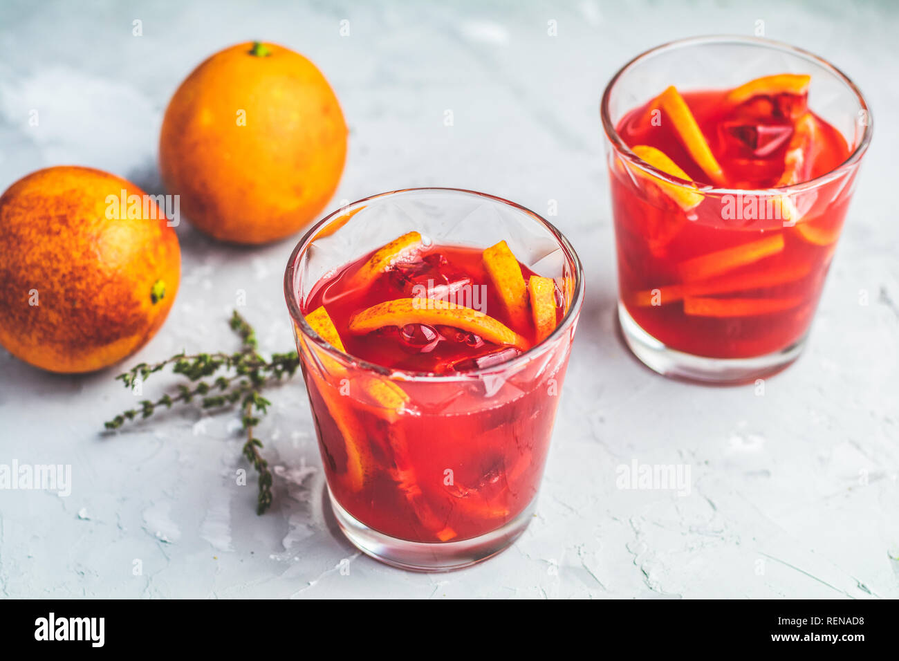 Campari or alcohol cocktail with Sliced Sicilian Blood oranges and