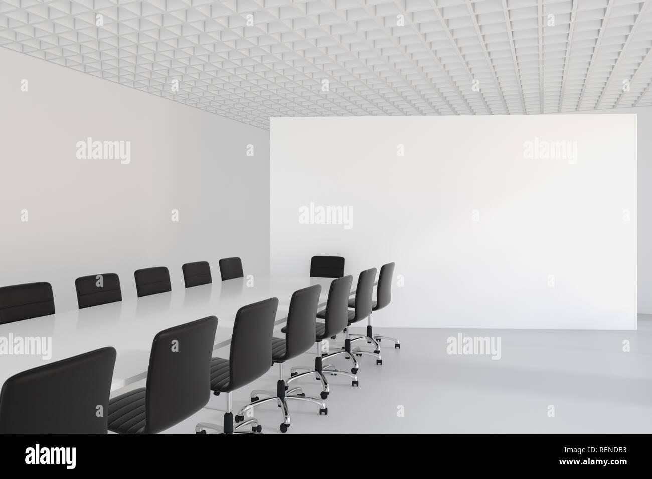 White office and blank billboard in interior with large window. 3D Rendering Stock Photo
