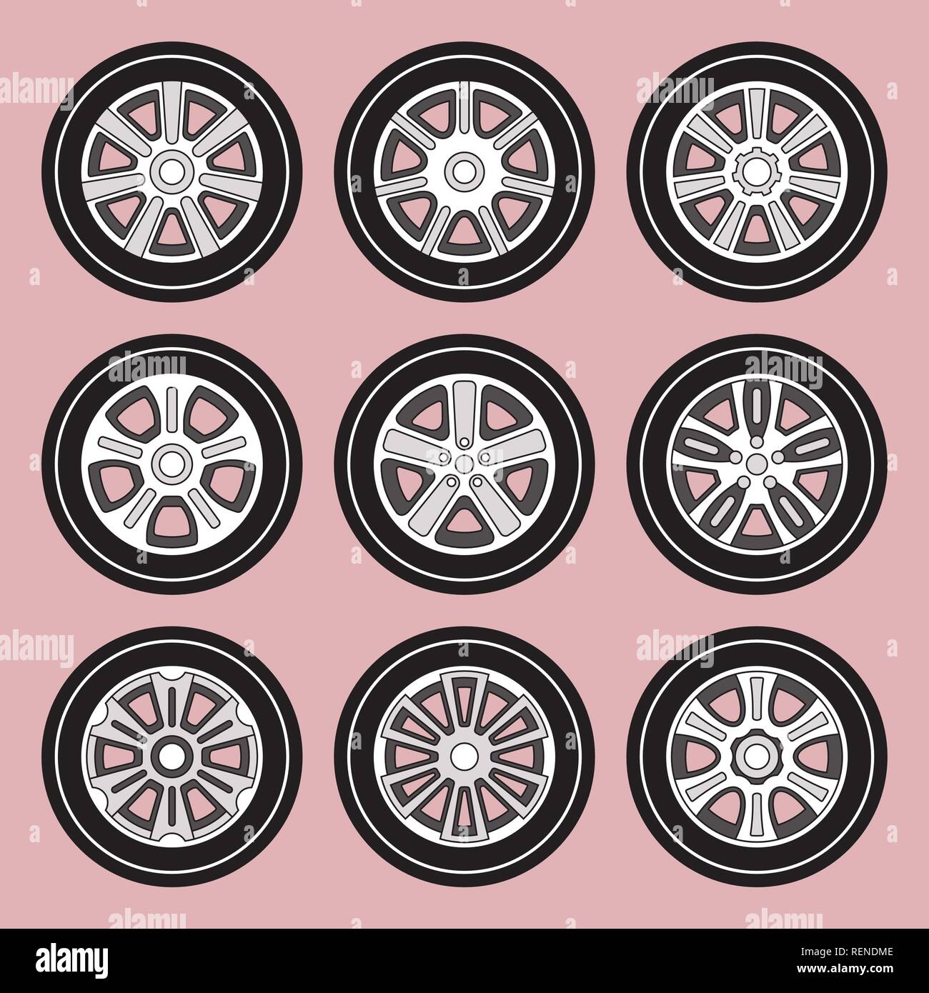 Car wheel icon set. Vector illustration Stock Vector